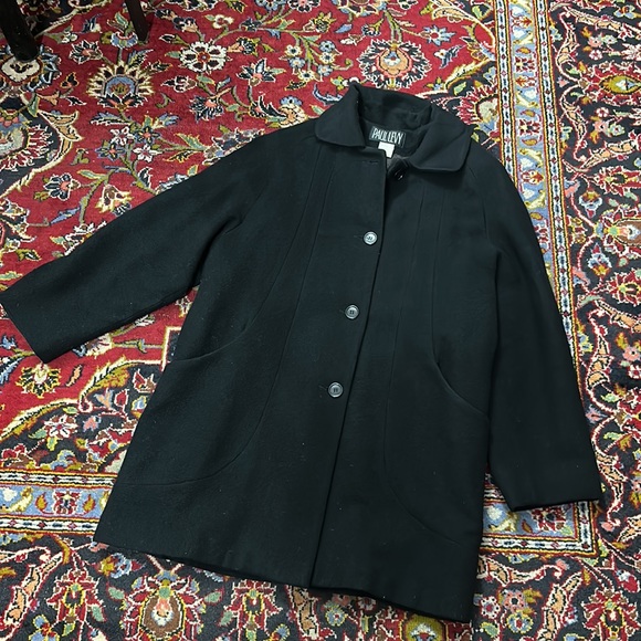 VINTAGE PAUL LEVY BLACK 100% WOOL COAT SIZE 14 - Picture 5 of 6